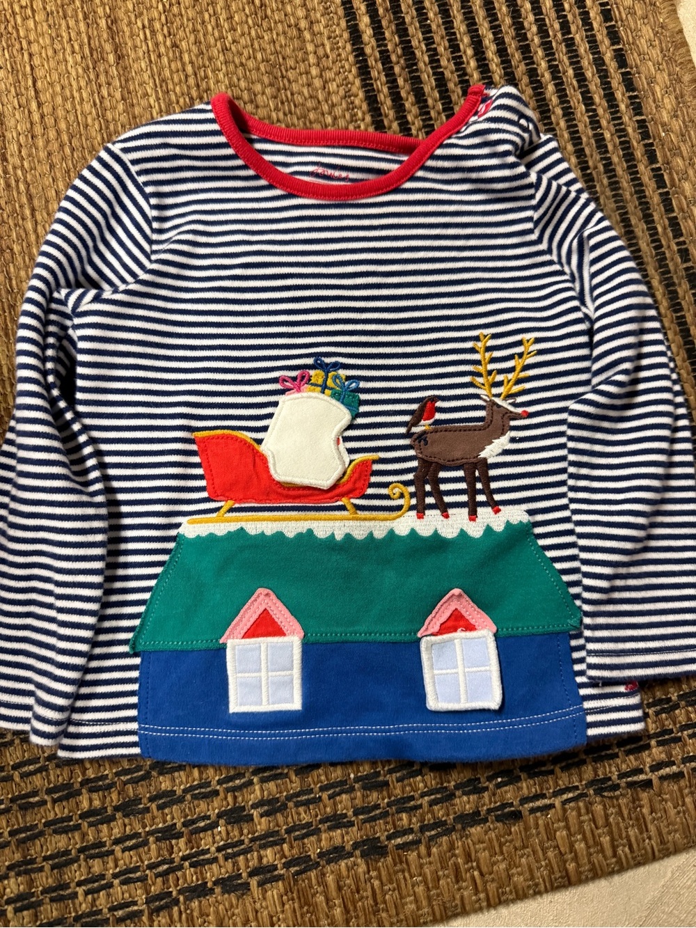 Joules Navy & White Striped Long-Sleeve Top with Holiday Appliqué
